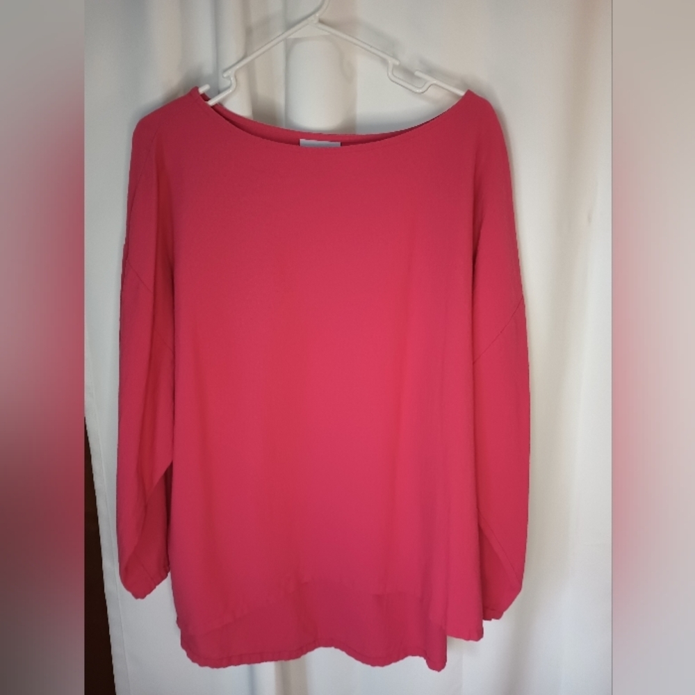 Soft Surroundings 1X Pink Gauze Tunic Top Boat Neck Barbie Beach Oversized - Picture 1 of 9
